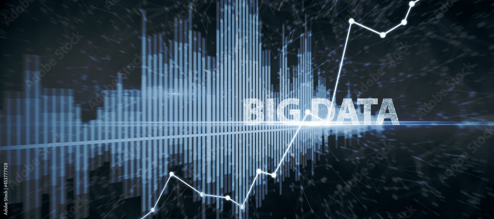 Poster Creative wide panoramic big data background. Technology and digital science concept. 3D Rendering.