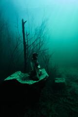 Obraz premium a stone idol under water in a flooded marble quarry