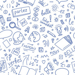 French language doodle pattern. 