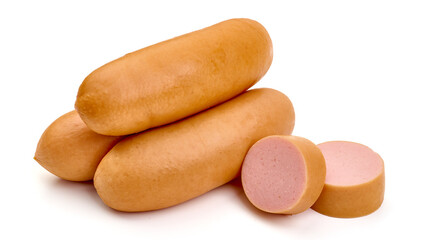 Boiled pork sausages, isolated on white background.