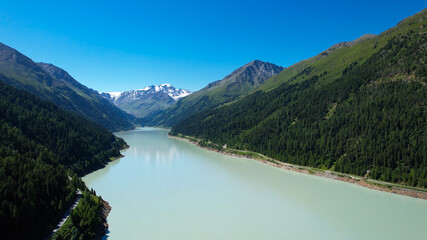 Fototapeta na wymiar Beautiful lake at Kaunertal Valley in Austria - aerial view - travel photography by drone