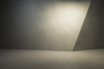 Empty concrete interior with mock up place for your advertisement on wall. 3D Rendering.