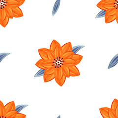 Pattern with orange flowers and blue leaves