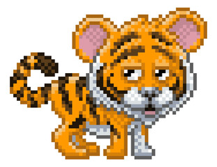 Fototapeta premium Tiger Pixel Art Safari Animal Video Game Cartoon