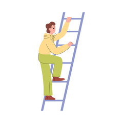 Young man climbing up education or career ladder a vector illustration