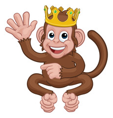 Monkey King Crown Cartoon Animal Waving Pointing