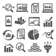 Data analysis icons set on white background
