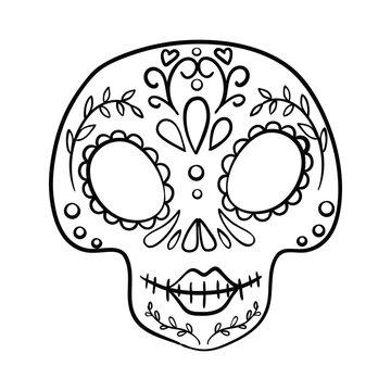 Sugar skull. Black tattoo. Silhouette. Mexican Day of the Dead.