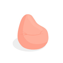 Pink soft pillow, pouf for sitting isolated on white background. Comfortable fluffy seat, beanbag, upholstered furniture, flexible seat. Vector illustration in flat style.