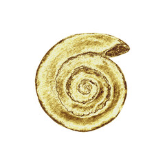 Hand drawn yellow golden color sea shell isolated on white background.