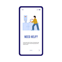 Home repair and plumber services onboarding mobile app, flat vector illustration.