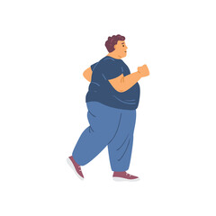 Overweight man losing weight by running, flat vector illustration isolated.