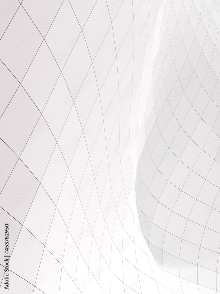 Poster Abstract white geometric architecture, wave pattern, modern building facade design. 3d rendering.