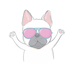 french bulldog face dog heart Glasses illustration vector cartoon