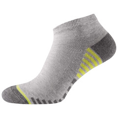 short sock with mesh fabric, for sports shoes, with stripes on the foot, on a white background