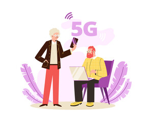 People using 5G internet technology, flat vector illustration isolated.