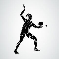 Table Tennis Female Player with Racket Forehand Smash