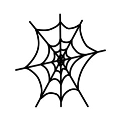 Naklejka premium Corner spiderweb black linear icon. Halloween outline sign. Monochrome spider web thin line pictogram isolated on white backdrop.