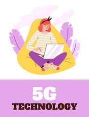 5G technology banner or poster design flat cartoon vector illustration.