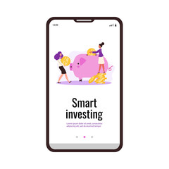 Smart investing onboarding page with business people, flat vector illustration.