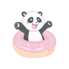 Cute Panda bear, vector illustration. Vector of animals. panda with a donut.