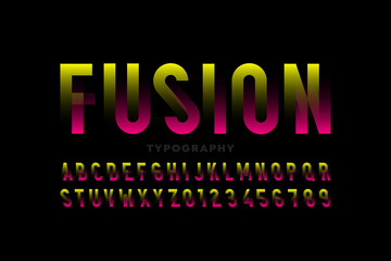 Modern fusion style font design, alphabet letters and numbers vector illustration