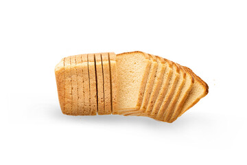 single loaf of sliced white bread, isolate on a white background. slices of bread with a fan