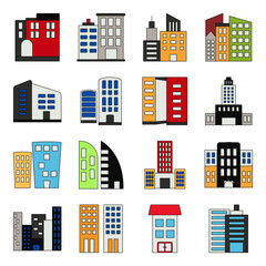 Obraz premium Pack of Buildings and Towers Flat Icons 