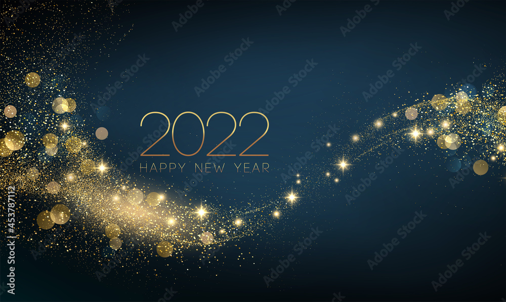 Poster 2022 New Year Abstract shiny color gold wave design element