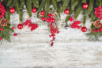 winter or Christmas themed banner, Christmas composition. Christmas fir tree branches