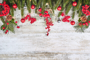 winter or Christmas themed banner, Christmas composition. Christmas fir tree branches