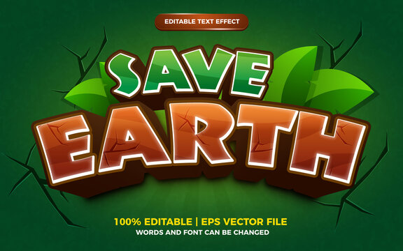 save earth editable text effect cartoon comic game style