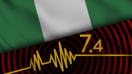 Nigeria Wavy Fabric Flag, 7.4 Earthquake, Breaking News, Disaster Concept, 3D Illustration