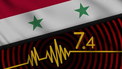 Syria Wavy Fabric Flag, 7.4 Earthquake, Breaking News, Disaster Concept, 3D Illustration