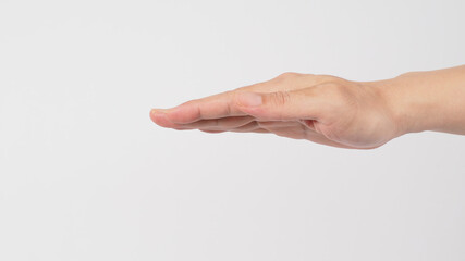 Hands flat (palms down) or Slow Down hand sign isolated on white background.