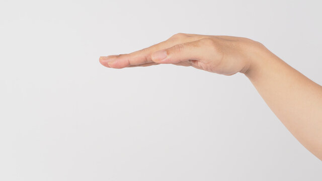 Level Off hand sign. Extend a flat hand with the palm facing downisolated on white background.