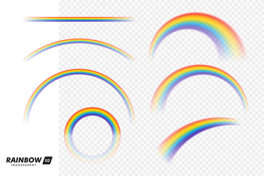 Realistic colorful rainbow. Transparent rainbows set. Vivid rainbow with transparent effect - stock vector