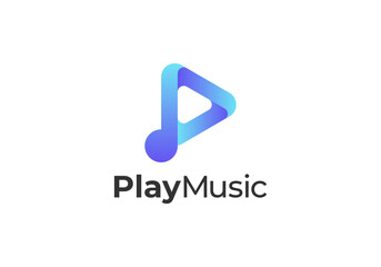3D play button music logo design vector illustration
