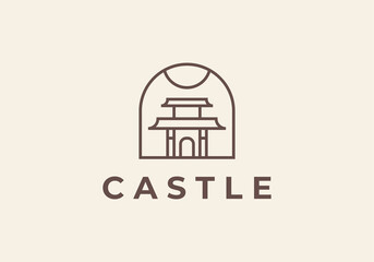 Japanese Castle Outline Line Monoline Logo Design
