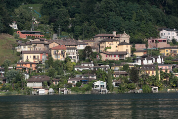 small village over the lake between switzerland and italy