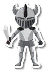 Fototapeta premium Knight in armour with sword cartoon sticker