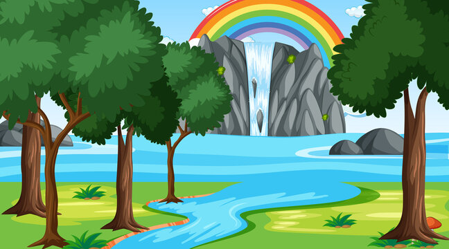 Nature scene background with waterfall