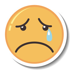 A sticker template with tired face emoji isolated