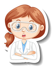 Portrait of a girl in science gown cartoon character sticker