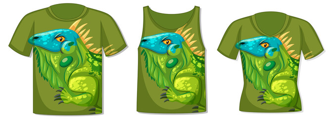 Different types of tops with iguana pattern