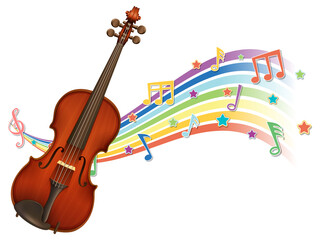 Violin with melody symbols on rainbow wave © blueringmedia