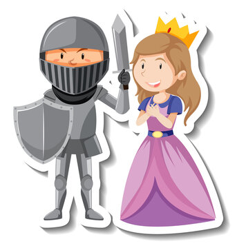 Knight and princess cartoon sticker
