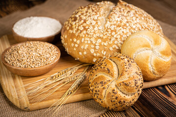 Freshly baked fragrant pastry on a wooden board.