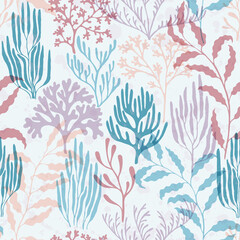 Ocean corals seamless pattern., Australian staghorn and pillar corals branches.