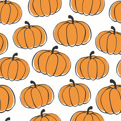 Autumn pumpkins seamless pattern. Halloween, Thanksgiving Day vector doodle pumpkin.